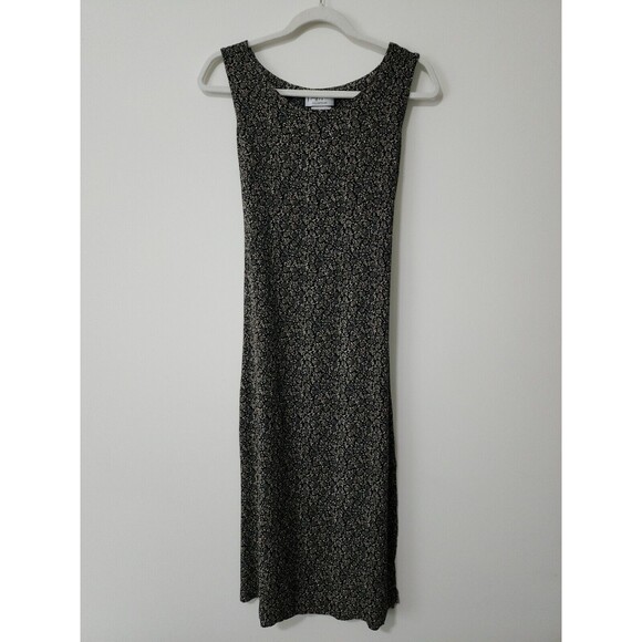Mary McFadden Dresses & Skirts - Mary McFadden Collection Womens Minimalist Midi Dress Size M Black Beige Crinkle